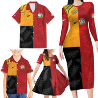 Custom British Lions-AUNZ Family Matching Long Sleeve Bodycon Dress and Hawaiian Shirt Australia-New Zealand Indigenous Motif LT9 - Polynesian Pride