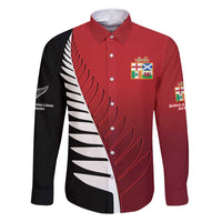 Custom British Lions New Zealand Family Matching Long Sleeve Bodycon Dress and Hawaiian Shirt Half Black Fern LT9 Dad's Shirt - Long Sleeve Red - Polynesian Pride