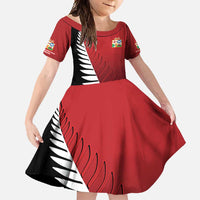 Custom British Lions New Zealand Family Matching Off Shoulder Maxi Dress and Hawaiian Shirt Half Black Fern LT9 Daughter's Dress Red - Polynesian Pride