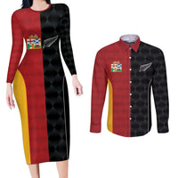 Custom British Lions New Zealand Couples Matching Long Sleeve Bodycon Dress and Long Sleeve Button Shirt Sporty Style LT9 Black - Polynesian Pride
