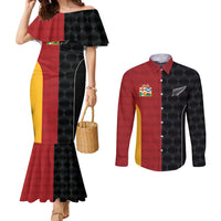 Custom British Lions New Zealand Couples Matching Mermaid Dress and Long Sleeve Button Shirt Sporty Style LT9 Black - Polynesian Pride