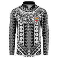 Fiji Custom Rugby National Heritage Button Sweatshirt Black Traditional Masi Inspired
