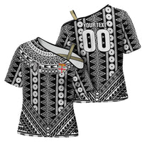 Fiji Custom Rugby National Heritage Cross Shoulder Shirt Black Traditional Masi Inspired