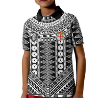 Fiji Custom Rugby National Heritage Kid Polo Shirt Black Traditional Masi Inspired