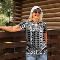 Fiji Custom Rugby National Heritage Women Polo Shirt Black Traditional Masi Inspired