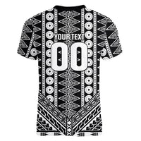 Fiji Custom Rugby National Heritage Women V-Neck T-Shirt Black Traditional Masi Inspired