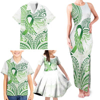 Its Okay Green Ribbon Personalised Family Matching Tank Maxi Dress and Hawaiian Shirt Polynesian Depression Awareness