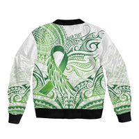 Its Okay Green Ribbon Personalised Sleeve Zip Bomber Jacket Polynesian Depression Awareness