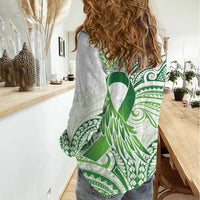 Its Okay Green Ribbon Personalised Women Casual Shirt Polynesian Depression Awareness