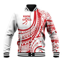 Know Your Status Red Ribbon Personalised Baseball Jacket Polynesian AIDS Awareness