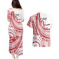 Know Your Status Red Ribbon Personalised Couples Matching Puletasi and Hawaiian Shirt Polynesian AIDS Awareness