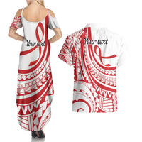 Know Your Status Red Ribbon Personalised Couples Matching Summer Maxi Dress and Hawaiian Shirt Polynesian AIDS Awareness
