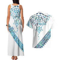 Kahui Whetu Paua shell Kowhaiwhai Taniko Personalised Couples Matching Tank Maxi Dress and Hawaiian Shirt Manta Ray Shark-Turtle Maori Tribal Style LT9 - Polynesian Pride