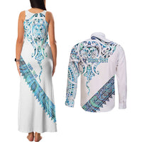 Kahui Whetu Paua shell Kowhaiwhai Taniko Personalised Couples Matching Tank Maxi Dress and Long Sleeve Button Shirt Manta Ray Shark-Turtle Maori Tribal Style LT9 - Polynesian Pride