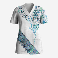 Kahui Whetu Paua shell Kowhaiwhai Taniko Personalised Scrub Top Manta Ray Shark-Turtle Maori Tribal Style LT9 Adult Blue - Polynesian Pride