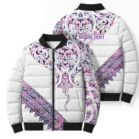 Mawhero Paua shell Kowhaiwhai Taniko Personalised Bomber Puffer Jacket Manta Ray Shark-Turtle Maori Tribal Style