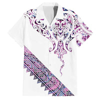 Mawhero Paua shell Kowhaiwhai Taniko Personalised Family Matching Puletasi and Hawaiian Shirt Manta Ray Shark-Turtle Maori Tribal Style LT9 Dad's Shirt - Short Sleeve Pink - Polynesian Pride