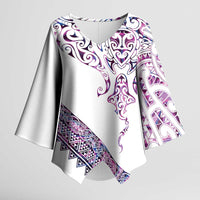Mawhero Paua shell Kowhaiwhai Taniko Personalised Kimono Sleeve Blouse Manta Ray Shark-Turtle Maori Tribal Style