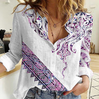 Mawhero Paua shell Kowhaiwhai Taniko Personalised Women Casual Shirt Manta Ray Shark-Turtle Maori Tribal Style LT9 Female Pink - Polynesian Pride