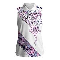 Mawhero Paua shell Kowhaiwhai Taniko Personalised Women Sleeveless Polo Shirt Manta Ray Shark-Turtle Maori Tribal Style LT9 Female Pink - Polynesian Pride