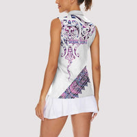Mawhero Paua shell Kowhaiwhai Taniko Personalised Women Sleeveless Polo Shirt Manta Ray Shark-Turtle Maori Tribal Style LT9 - Polynesian Pride