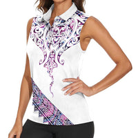Mawhero Paua shell Kowhaiwhai Taniko Personalised Women Sleeveless Polo Shirt Manta Ray Shark-Turtle Maori Tribal Style LT9 - Polynesian Pride