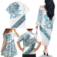 Kahui Whetu Paua shell Kowhaiwhai Taniko Personalised Family Matching Off The Shoulder Long Sleeve Dress and Hawaiian Shirt Taniwha Maori Tribal Style LT9 - Polynesian Pride
