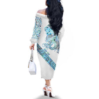 Kahui Whetu Paua shell Kowhaiwhai Taniko Personalised Family Matching Off The Shoulder Long Sleeve Dress and Hawaiian Shirt Taniwha Maori Tribal Style LT9 - Polynesian Pride