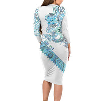 Kahui Whetu Paua shell Kowhaiwhai Taniko Personalised Long Sleeve Bodycon Dress Taniwha Maori Tribal Style LT9 - Polynesian Pride