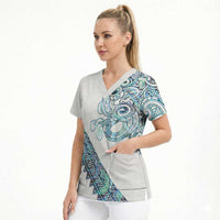 Kahui Whetu Paua shell Kowhaiwhai Taniko Personalised Scrub Top Taniwha Maori Tribal Style