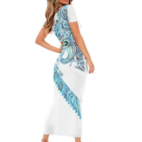 Kahui Whetu Paua shell Kowhaiwhai Taniko Personalised Short Sleeve Bodycon Dress Taniwha Maori Tribal Style LT9 - Polynesian Pride