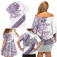 Mawhero Paua shell Kowhaiwhai Taniko Personalised Family Matching Off Shoulder Short Dress and Hawaiian Shirt Taniwha Maori Tribal Style LT9 - Polynesian Pride