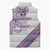 Mawhero Paua shell Kowhaiwhai Taniko Personalised Sleeveless Puffer Jacket Taniwha Maori Tribal Style
