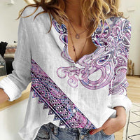 Mawhero Paua shell Kowhaiwhai Taniko Personalised Women Casual Shirt Taniwha Maori Tribal Style LT9 Female Pink - Polynesian Pride