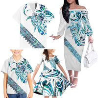 Kahui Whetu Paua shell Kowhaiwhai Taniko Personalised Family Matching Off The Shoulder Long Sleeve Dress and Hawaiian Shirt Turtle Tattoo Maori Tribal Style LT9 - Polynesian Pride