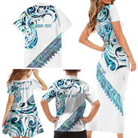 Kahui Whetu Paua shell Kowhaiwhai Taniko Personalised Family Matching Short Sleeve Bodycon Dress and Hawaiian Shirt Turtle Tattoo Maori Tribal Style LT9 - Polynesian Pride