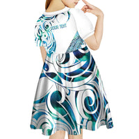 Kahui Whetu Paua shell Kowhaiwhai Taniko Personalised Kid Short Sleeve Dress Turtle Tattoo Maori Tribal Style