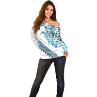 Kahui Whetu Paua shell Kowhaiwhai Taniko Personalised Off Shoulder Sweater Turtle Tattoo Maori Tribal Style