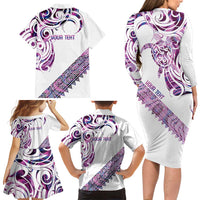 Mawhero Paua shell Kowhaiwhai Taniko Personalised Family Matching Long Sleeve Bodycon Dress and Hawaiian Shirt Turtle Tattoo Maori Tribal Style LT9 - Polynesian Pride
