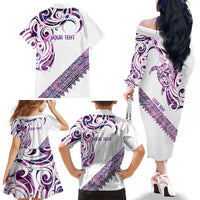 Mawhero Paua shell Kowhaiwhai Taniko Personalised Family Matching Off The Shoulder Long Sleeve Dress and Hawaiian Shirt Turtle Tattoo Maori Tribal Style LT9 - Polynesian Pride
