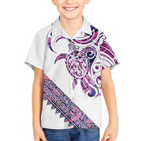Mawhero Paua shell Kowhaiwhai Taniko Personalised Family Matching Puletasi and Hawaiian Shirt Turtle Tattoo Maori Tribal Style LT9 Son's Shirt Pink - Polynesian Pride