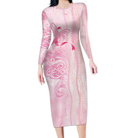 Breast Cancer Awareness Long Sleeve Bodycon Dress Maile Pikake Lokelani Crown Flower Lei Inspired
