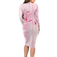 Breast Cancer Awareness Long Sleeve Bodycon Dress Maile Pikake Lokelani Crown Flower Lei Inspired