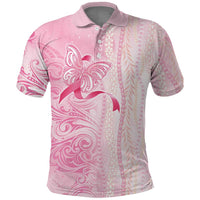 Breast Cancer Awareness Polo Shirt Maile Pikake Lokelani Crown Flower Lei Inspired