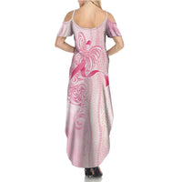Breast Cancer Awareness Summer Maxi Dress Maile Pikake Lokelani Crown Flower Lei Inspired