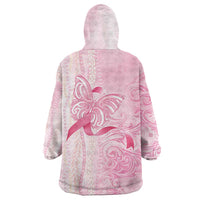Breast Cancer Awareness Wearable Blanket Hoodie Maile Pikake Lokelani Crown Flower Lei Inspired