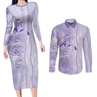Epilepsy Awareness Couples Matching Long Sleeve Bodycon Dress and Long Sleeve Button Shirt Maile Pikake Lokelani Crown Flower Lei Inspired