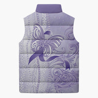 Epilepsy Awareness Sleeveless Puffer Jacket Maile Pikake Lokelani Crown Flower Lei Inspired