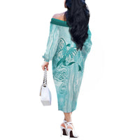 PTSD Awareness Off The Shoulder Long Sleeve Dress Maile Pikake Lokelani Crown Flower Lei Inspired