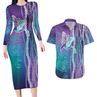 Suicide Prevention Awareness Couples Matching Long Sleeve Bodycon Dress and Hawaiian Shirt Maile Pikake Lokelani Crown Flower Lei Inspired LT9 Multicolor - Polynesian Pride
